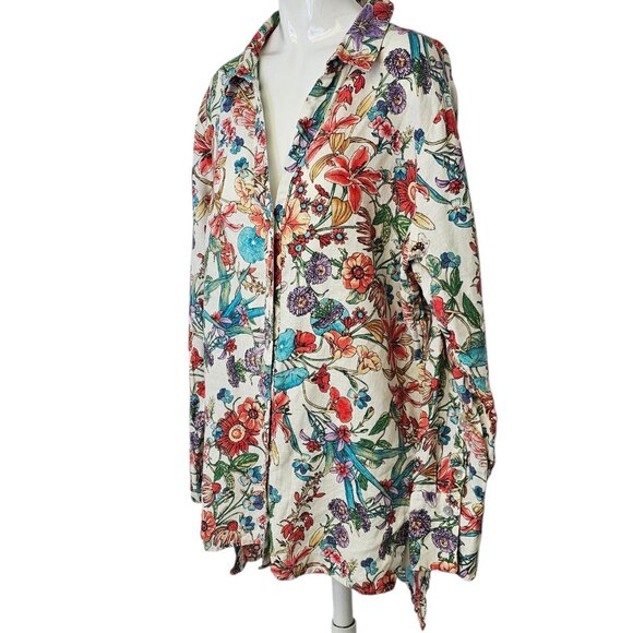 Neiman Marcus Womens 100% Linen Button Front Shirt, Floral, Tropical, Size XL - Picture 2 of 10